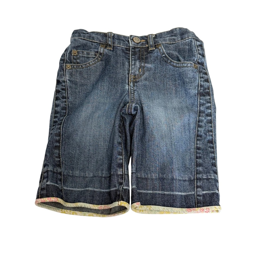 Baby Gap Toddler Girls Blue Denim Bermuda Shorts Floral Trim Size 2T Gapstretch